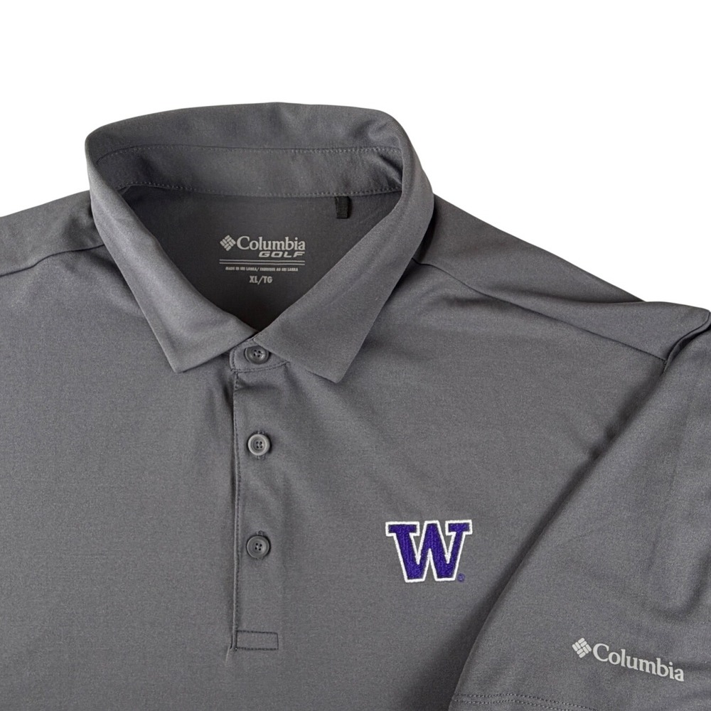 Columbia Golf Mens Washington Huskies Polo Shirt XL Gray Short Sleeve University